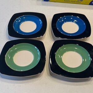Mid century Black and Blue/Green Dinnerware Set 4 plates